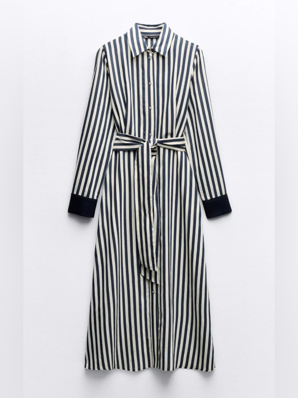 Zara Vertical Stripe Long Sleeve Shirt Dress in Navy and White